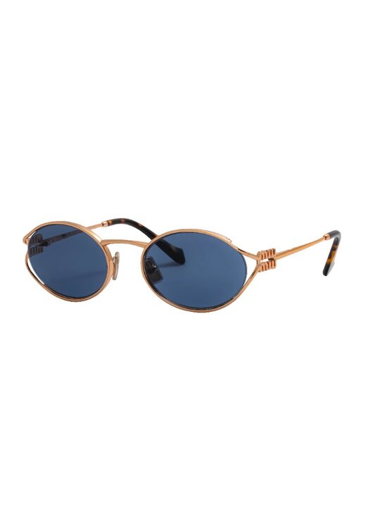 NEW MIU MIU OVAL SUNGLASSES SMU 52Y ZVF1V1 GOLD BLUE MU52YS METAL MU 52YS ZVF1V1